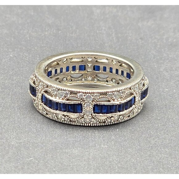 Joancee Sterling Silver Blue & Clear Sapphire Woven Eternity Band Ring Size 5.75 - Picture 2 of 9